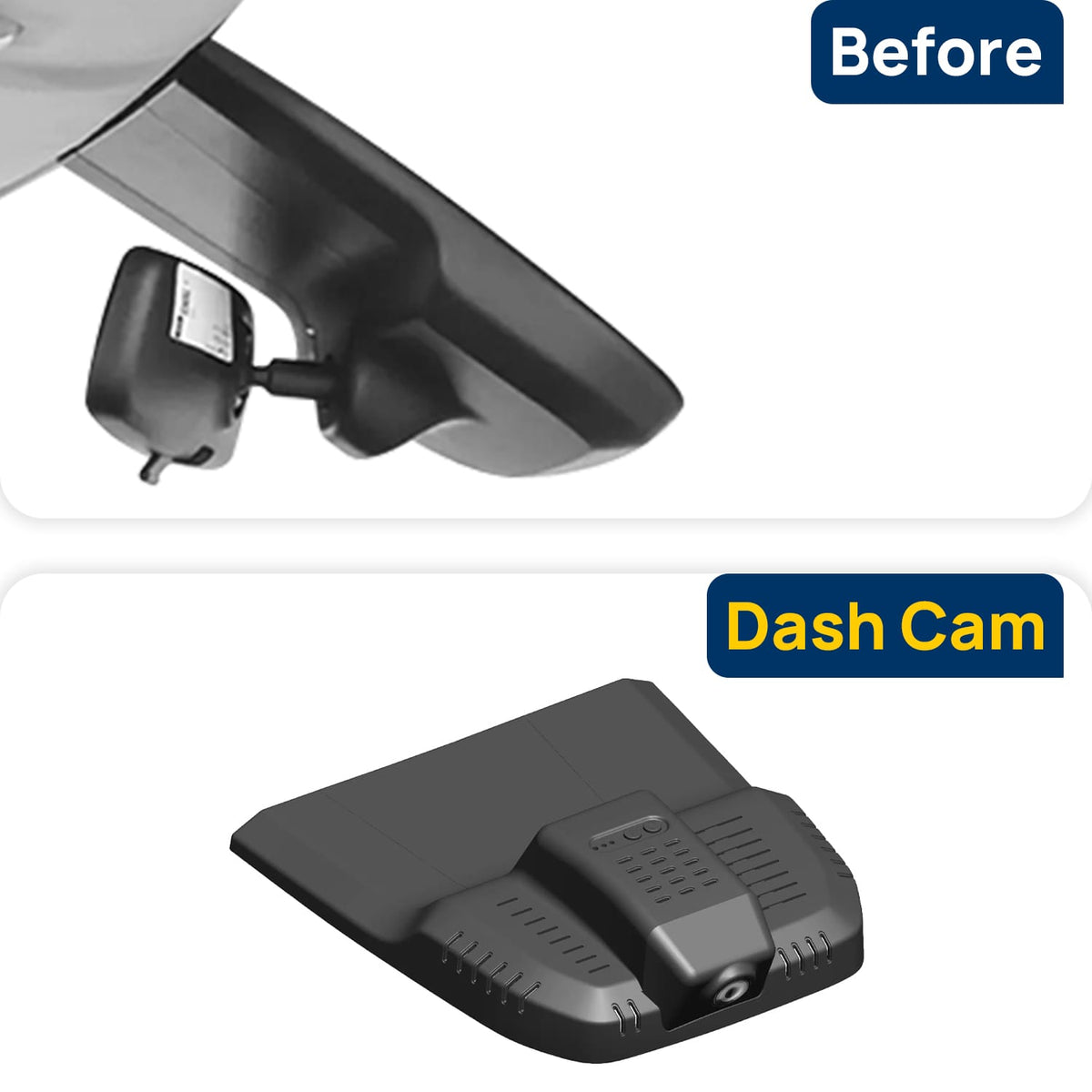 Vorher-Nachher Vergleich: Xplywi 4K/1080P Doppel Dashcam Autokamera Kompatibel mit Ford Transit 2023-2024, diskrete OEM-Installation