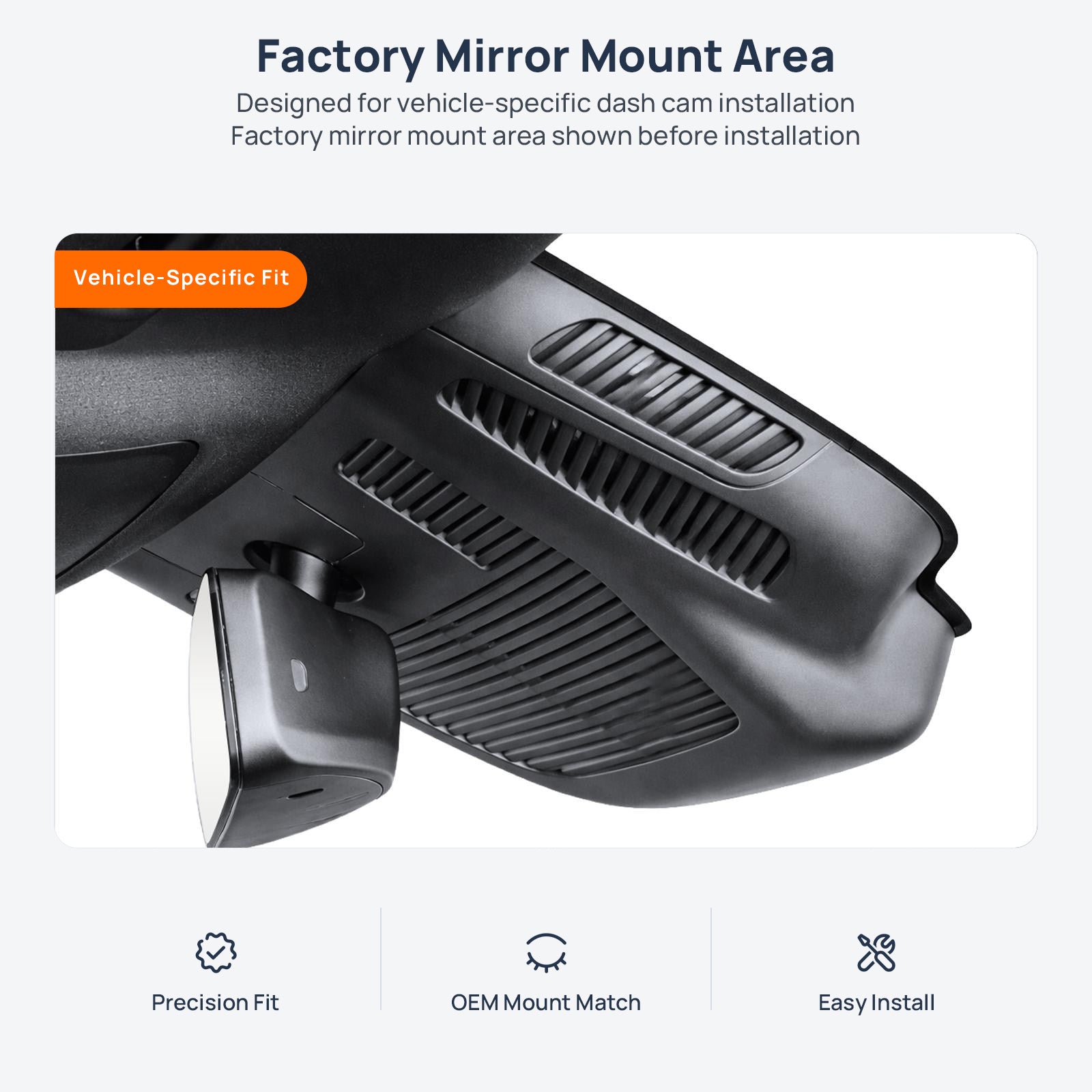 Factory mirror mount area for Mercedes-Benz CLA C118/X118 dash cam installation