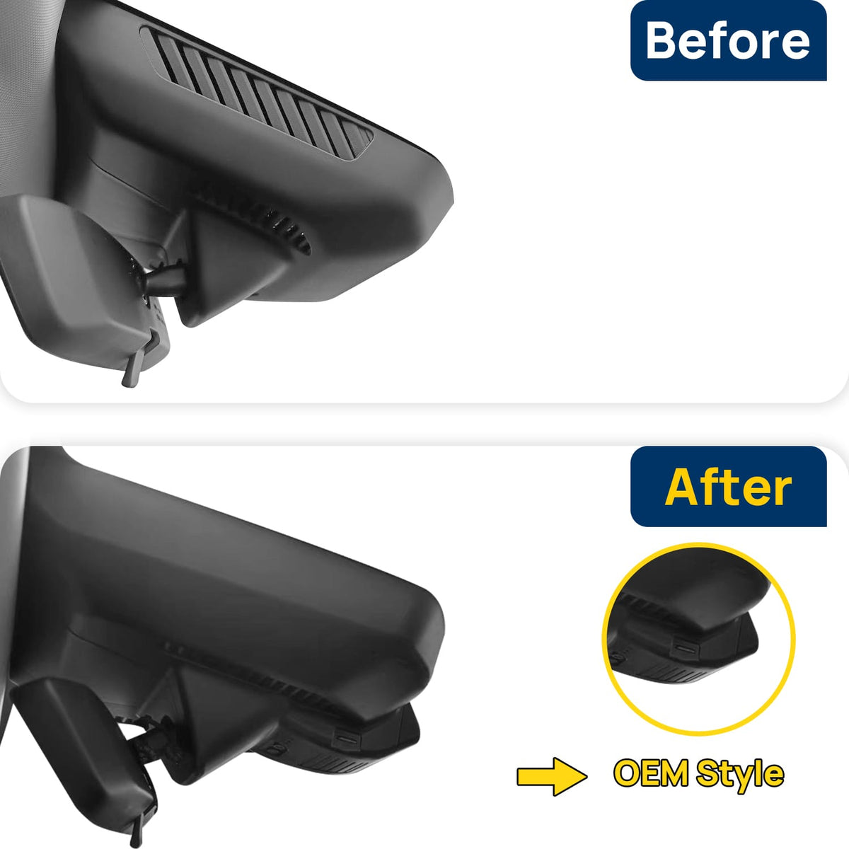 Vorher-Nachher Vergleich: Xplywi 4K/1080P Doppel Dashcam Autokamera Kompatibel mit Geely Boyue L Atlas pro Galaxy l7 2023 2024, diskrete OEM-Installation