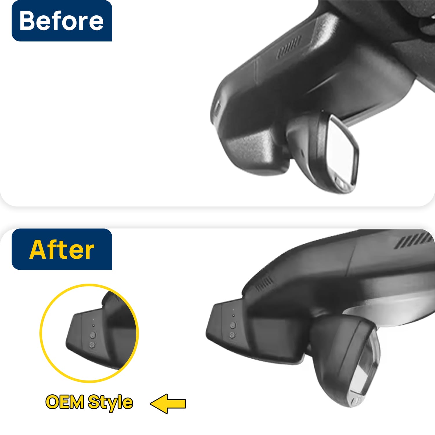 Vorher-Nachher Vergleich: Xplywi 1080P Frontkamera Dashcam Kompatibel mit Maserati Levante 2016-2024, diskrete OEM-Installation