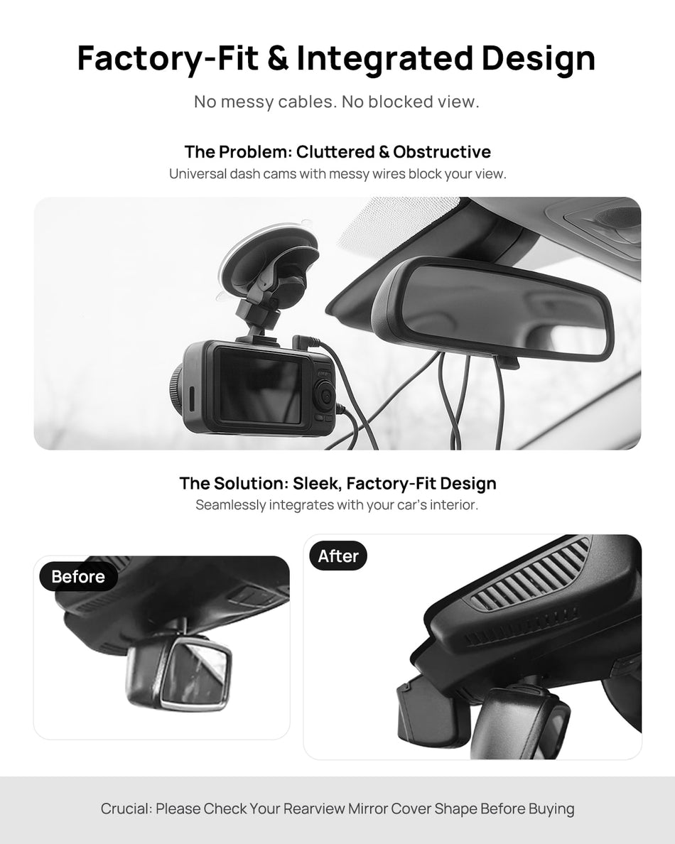 Before vs after installation on Mercedes-Benz AMG GLE43 GLE63 GLE320 GLE350 GLE400 W166 Coupe C292 2015-2018: integrated front & rear dash cam behind mirror cover for...