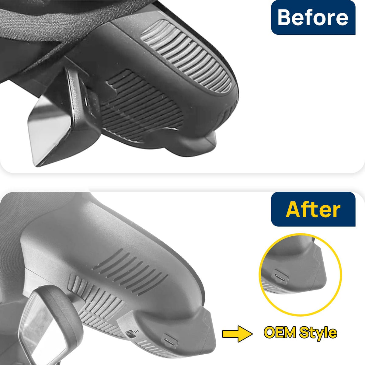 Vorher-Nachher Vergleich: Xplywi 2K Frontkamera Dashcam Kompatibel mit Mercedes-Benz AMG A35 A45 CLA200 CLA220 CLA260 C118 2024 2025, diskrete OEM-Installation