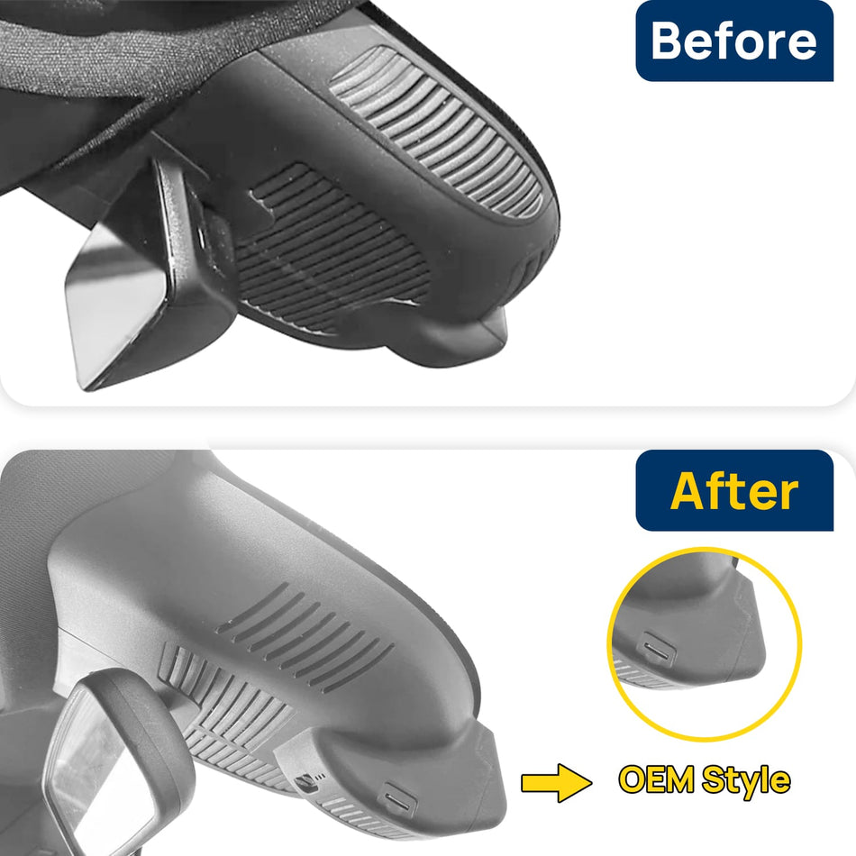 Vorher-Nachher Vergleich: Xplywi 2K Frontkamera Dashcam Kompatibel mit Mercedes-Benz AMG A35 A45 CLA200 CLA220 CLA260 C118 2024 2025, diskrete OEM-Installation