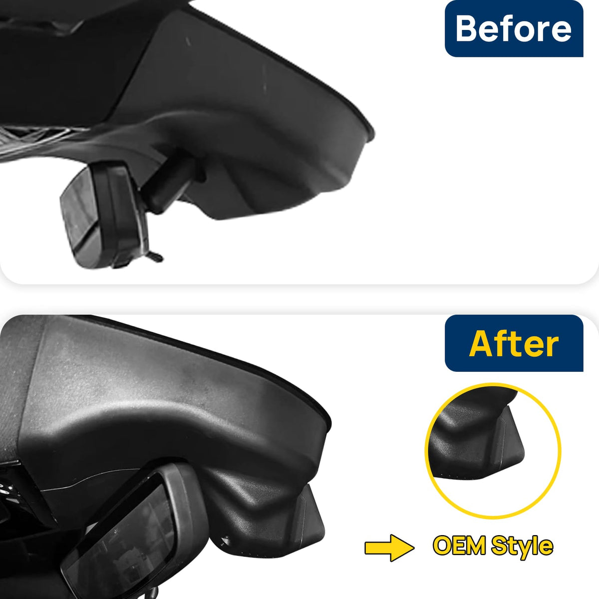 Vorher-Nachher Vergleich: Xplywi 1080P Frontkamera Dashcam Kompatibel mit Cadillac CT6 2023 2024, diskrete OEM-Installation