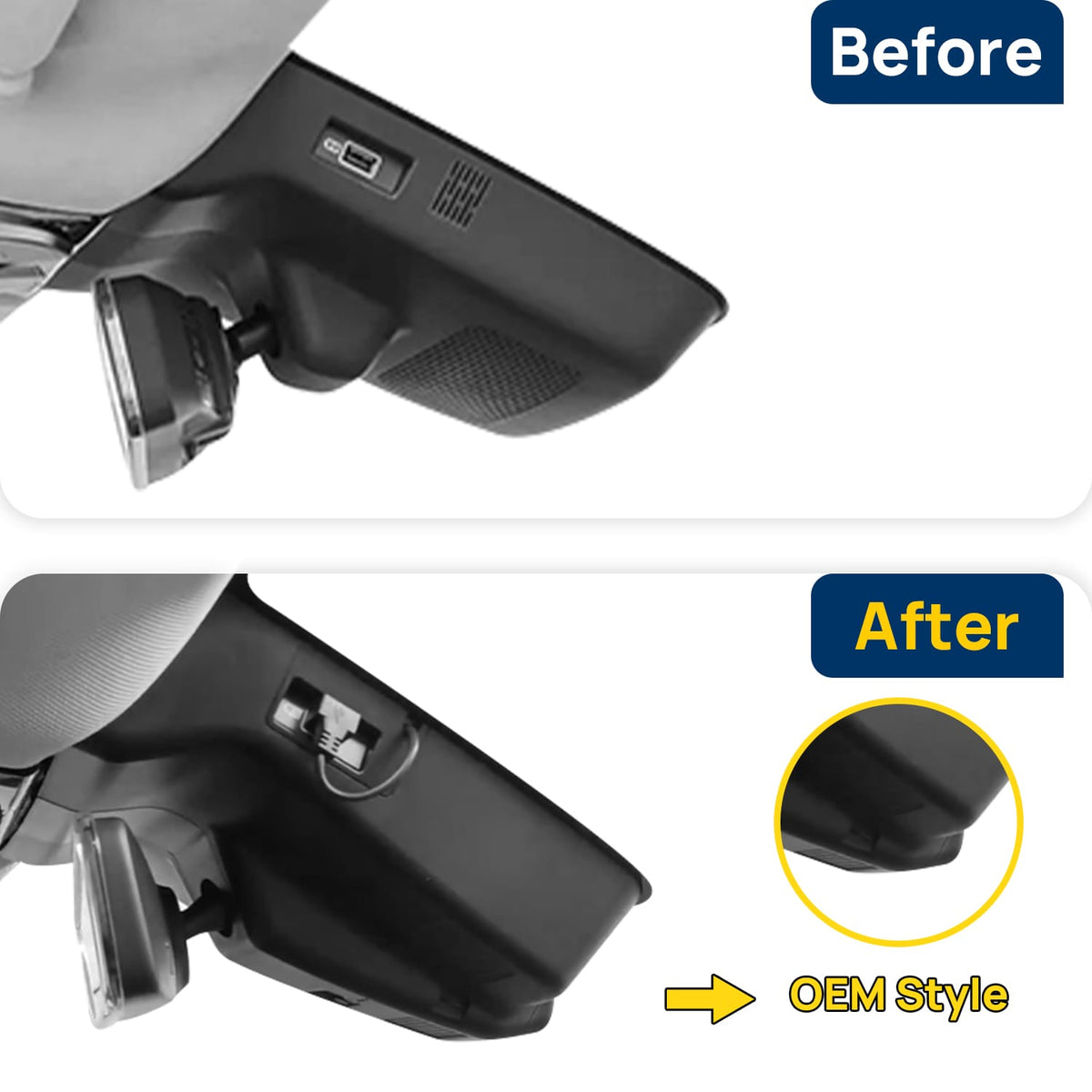 Vorher-Nachher Vergleich: Xplywi 1080P Frontkamera Dashcam Kompatibel mit Hongqi HQ9 2022-2024, diskrete OEM-Installation