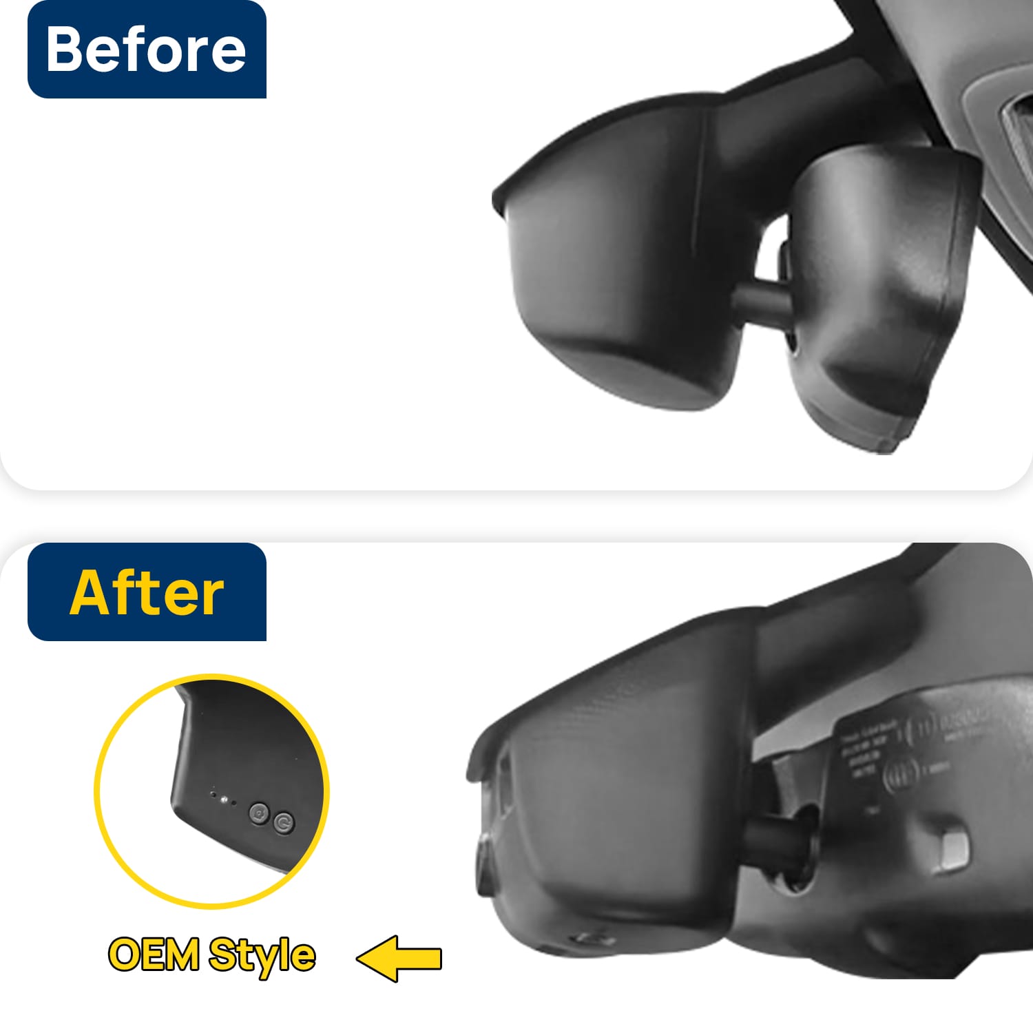 Vorher-Nachher Vergleich: Xplywi 1080P Frontkamera Dashcam Kompatibel mit Jeep Cherokee 2015-2018, diskrete OEM-Installation