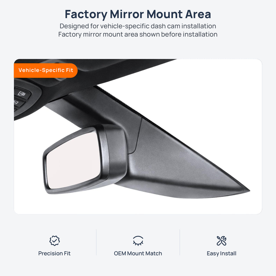 Factory mirror mount area for Ford Explorer U502 dash cam installation