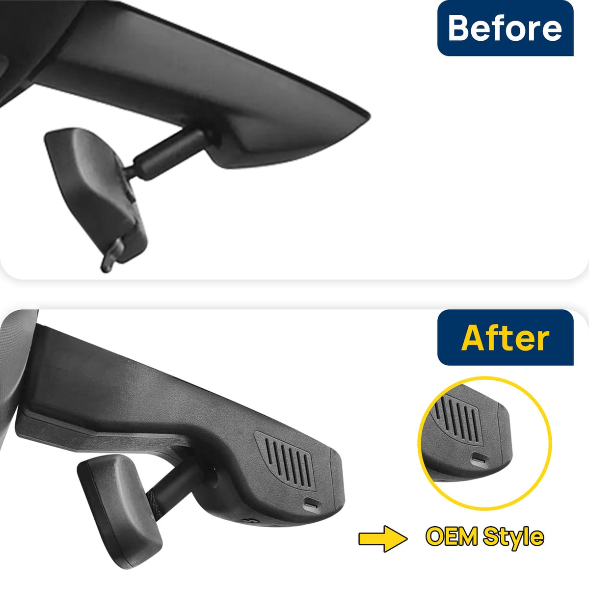 Vorher-Nachher Vergleich: Xplywi 2K Frontkamera Dashcam Kompatibel mit Cadillac XT5 2015-2019, diskrete OEM-Installation