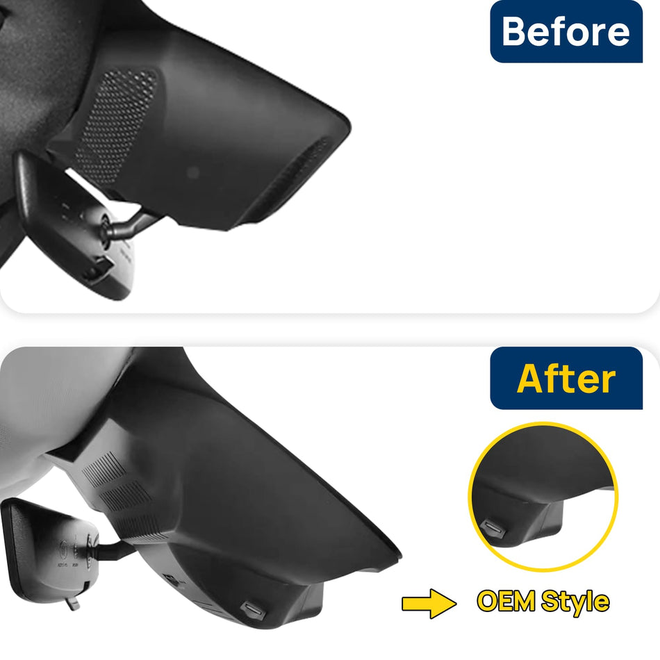 Vorher-Nachher Vergleich: Xplywi 1080P Frontkamera Dashcam Kompatibel mit MG4 EV MG MULAN (Linkslenker) 2022-2024, diskrete OEM-Installation