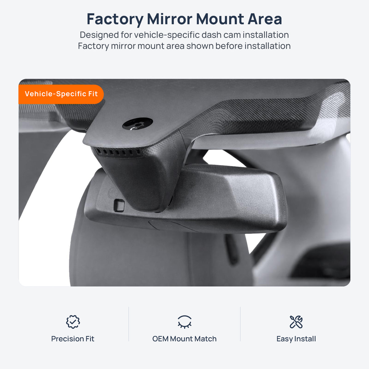 Factory mirror mount area for BMW 530Le iPerformance/535Le G38 PHEV dash cam installation