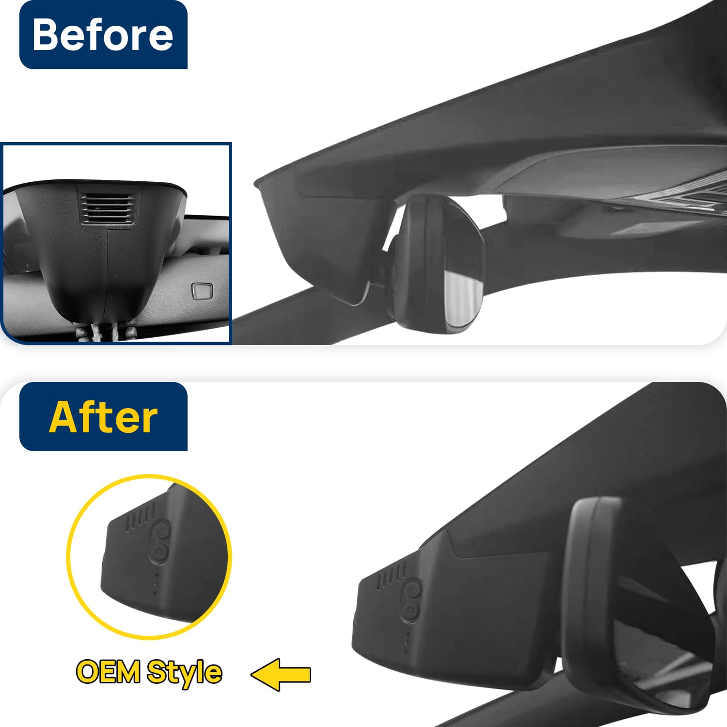 Vorher-Nachher Vergleich: Xplywi 1080P Frontkamera Dashcam Kompatibel mit Volkswagen CC 2019-2025, diskrete OEM-Installation