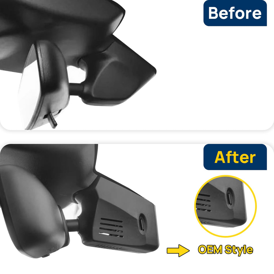 Vorher-Nachher Vergleich: Xplywi 2K Frontkamera Dashcam Kompatibel mit Porsche 911 992 Cayenne 9YA 9Y0 9Y3 Panamera 971 Taycan, diskrete OEM-Installation