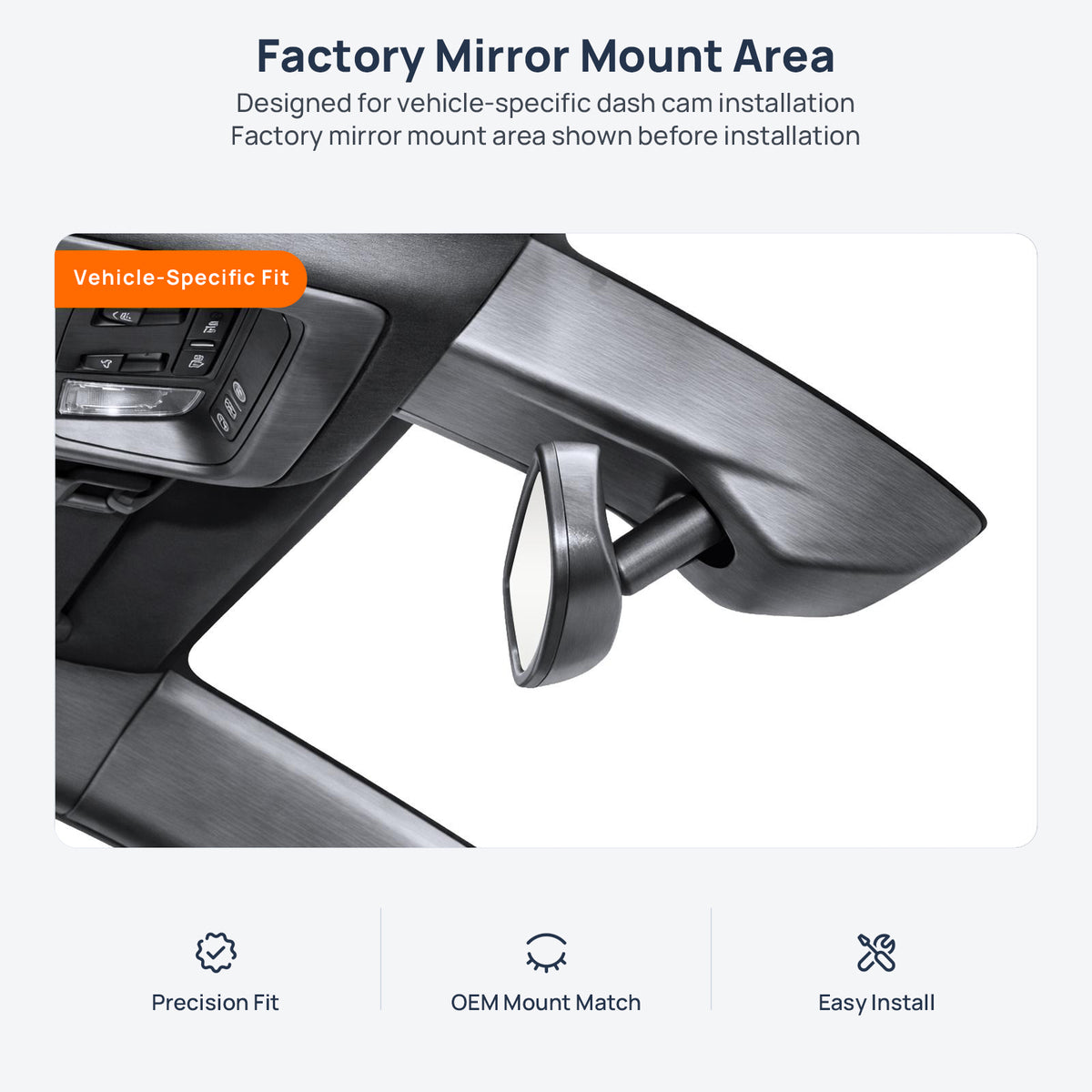 Factory mirror mount area for Cadillac XT6 dash cam installation
