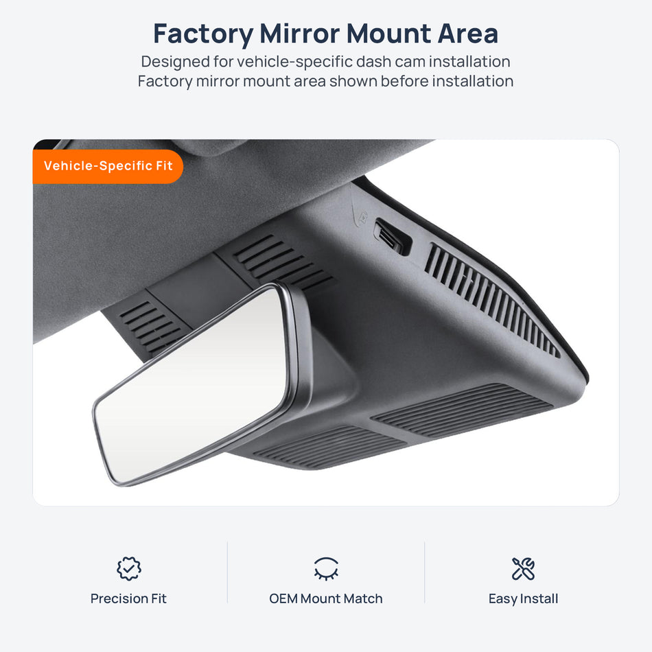 Factory mirror mount area for Livan 7 dash cam installation