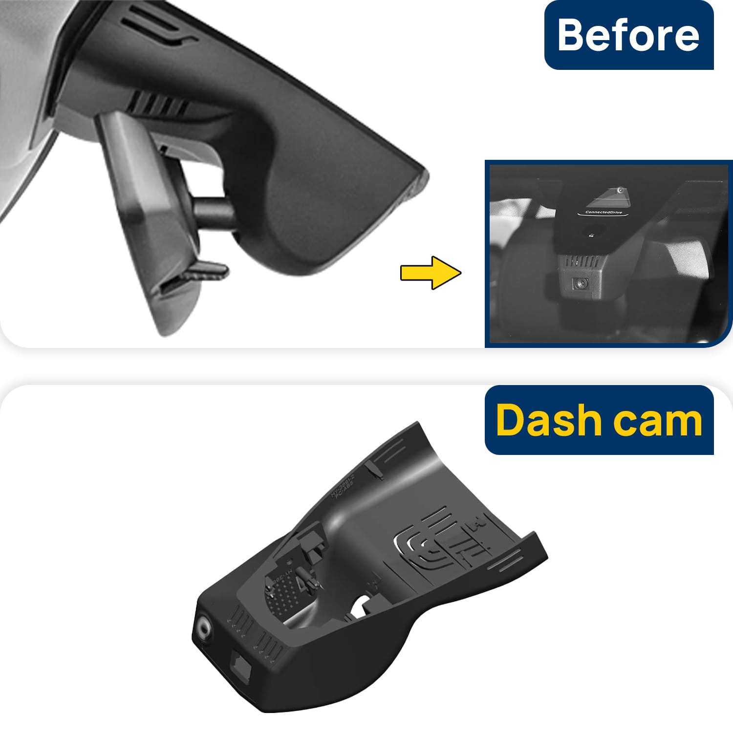 Vorher-Nachher Vergleich: Xplywi 4K/1080P Doppel Dashcam Autokamera Kompatibel mit BMW 4 Series Coupe G23 G26 2024, diskrete OEM-Installation