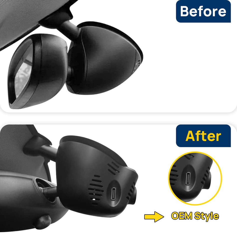 Vorher-Nachher Vergleich: Xplywi 2K/1080P Doppel Dashcam Autokamera Kompatibel mit BMW MINI F56 F55 F57 2014-2023, diskrete OEM-Installation