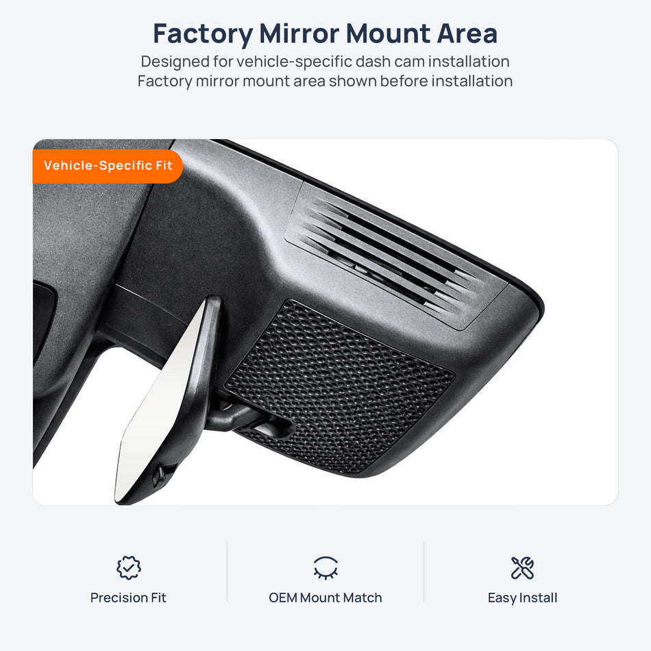 Factory mirror mount area for Roewe RX5 dash cam installation
