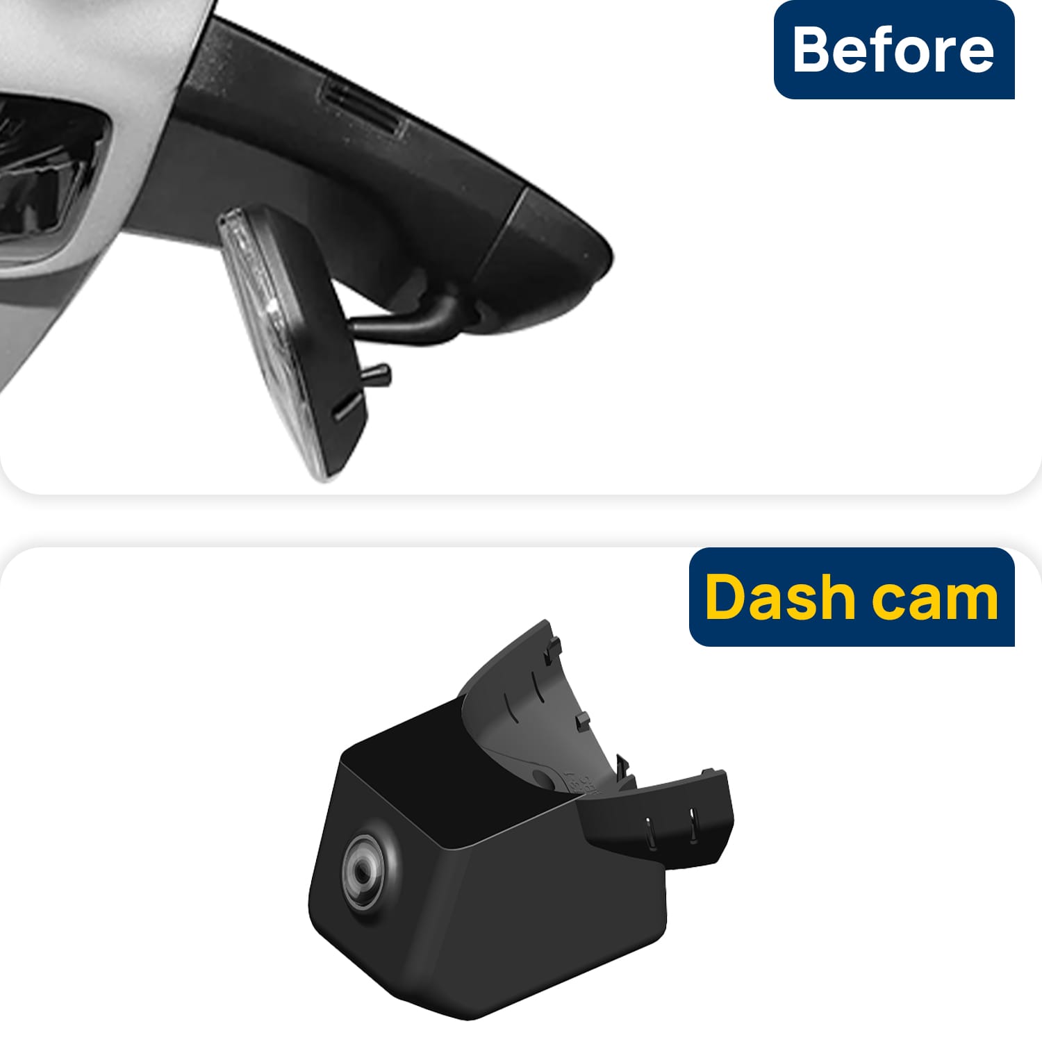 Vorher-Nachher Vergleich: Xplywi 1080P Frontkamera Dashcam Kompatibel mit AIWAYS U5 2019-2024, diskrete OEM-Installation