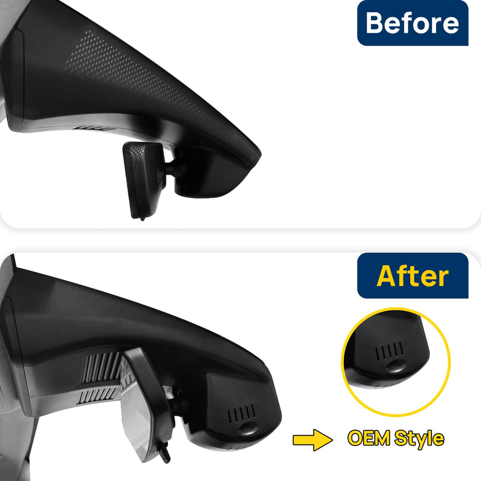 Vorher-Nachher Vergleich: Xplywi 2K/1080P Doppel Dashcam Autokamera Kompatibel mit Mazda3 2019-2022, diskrete OEM-Installation