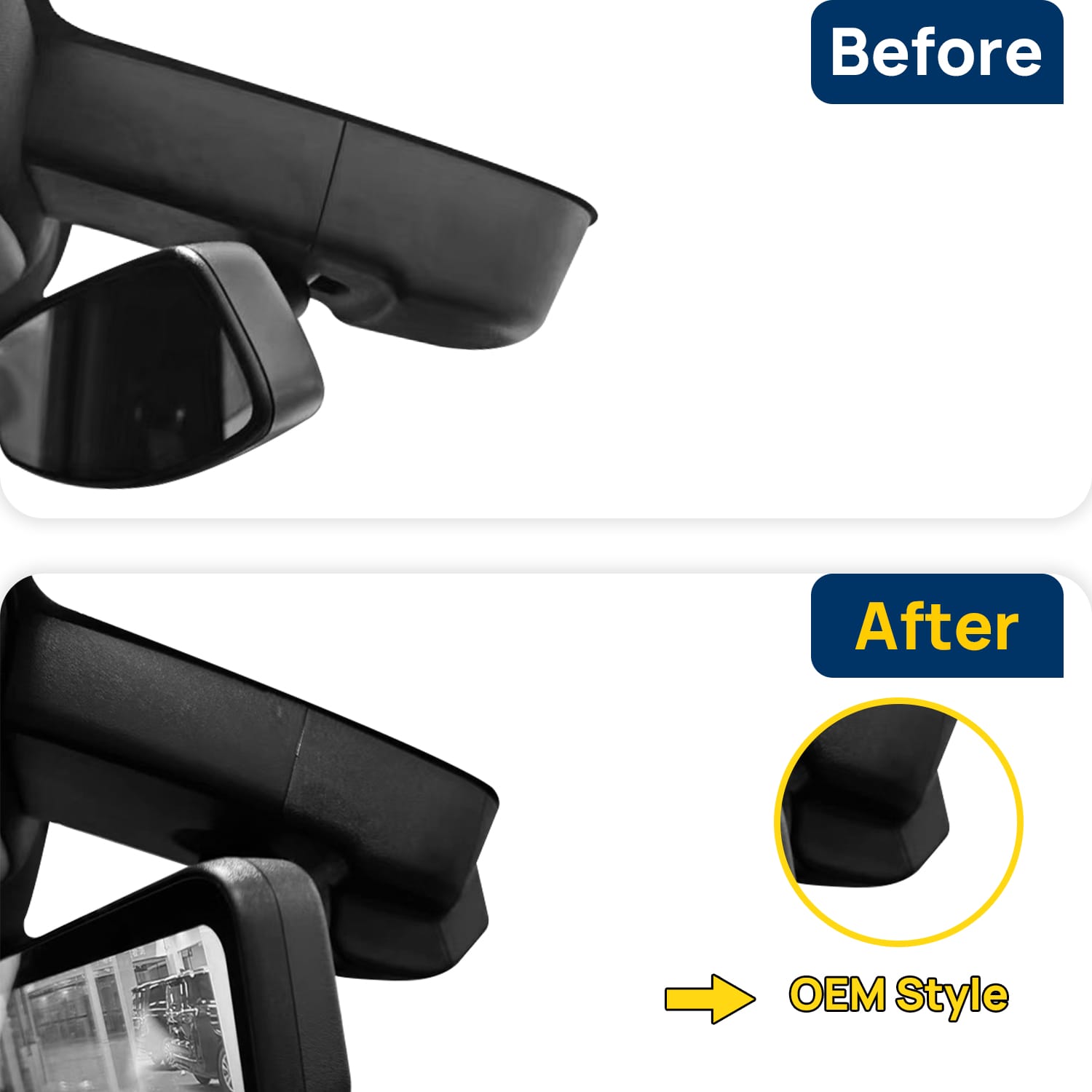 Vorher-Nachher Vergleich: Xplywi 1080P Frontkamera Dashcam Kompatibel mit Cadillac CT6 2015-2019, diskrete OEM-Installation