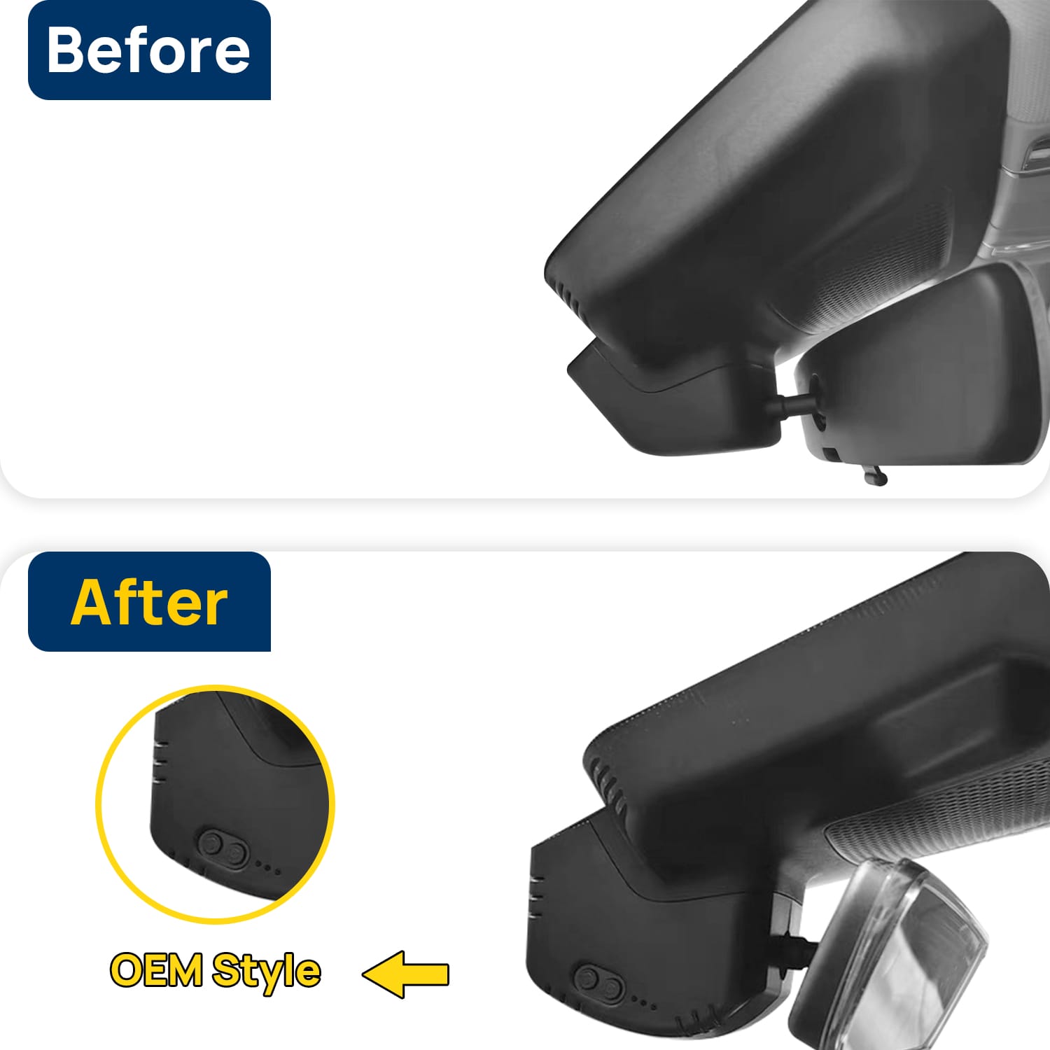 Vorher-Nachher Vergleich: Xplywi 4K Frontkamera Dashcam Kompatibel mit Hongqi HS3 2023-2025, diskrete OEM-Installation