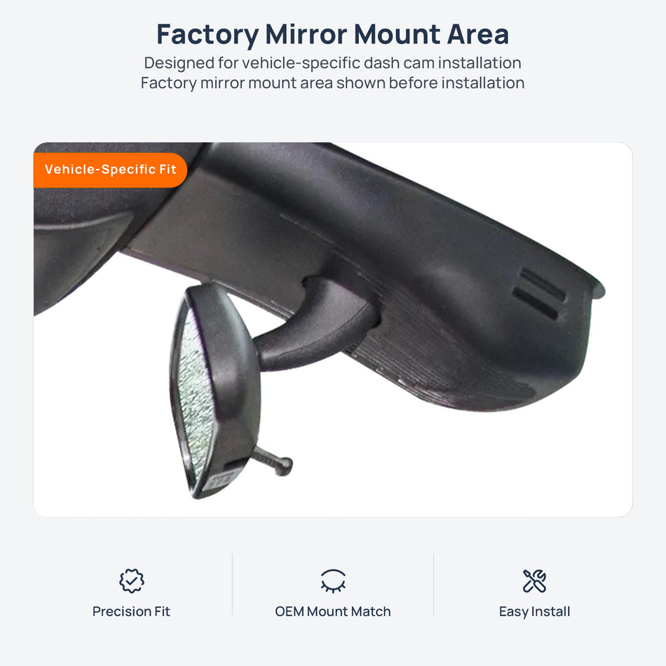 Factory mirror mount area for BYD Dolphin dash cam installation