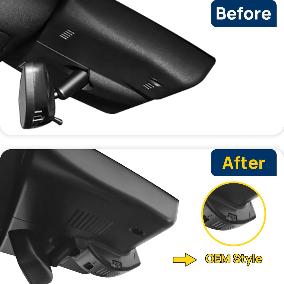 Vorher-Nachher Vergleich: Xplywi 4K Frontkamera Dashcam Kompatibel mit Cadillac CT5 2024 2025, diskrete OEM-Installation