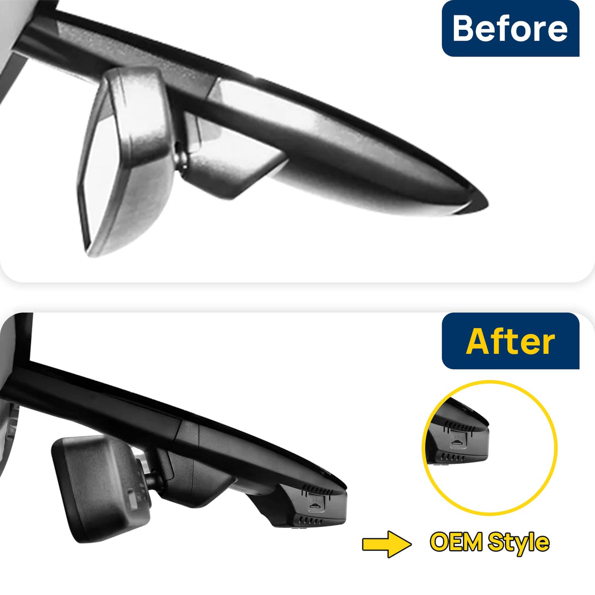 Vorher-Nachher Vergleich: Xplywi 2K/1080P Doppel Dashcam Autokamera Kompatibel mit Ford Escape Kuga 2015-2019, diskrete OEM-Installation