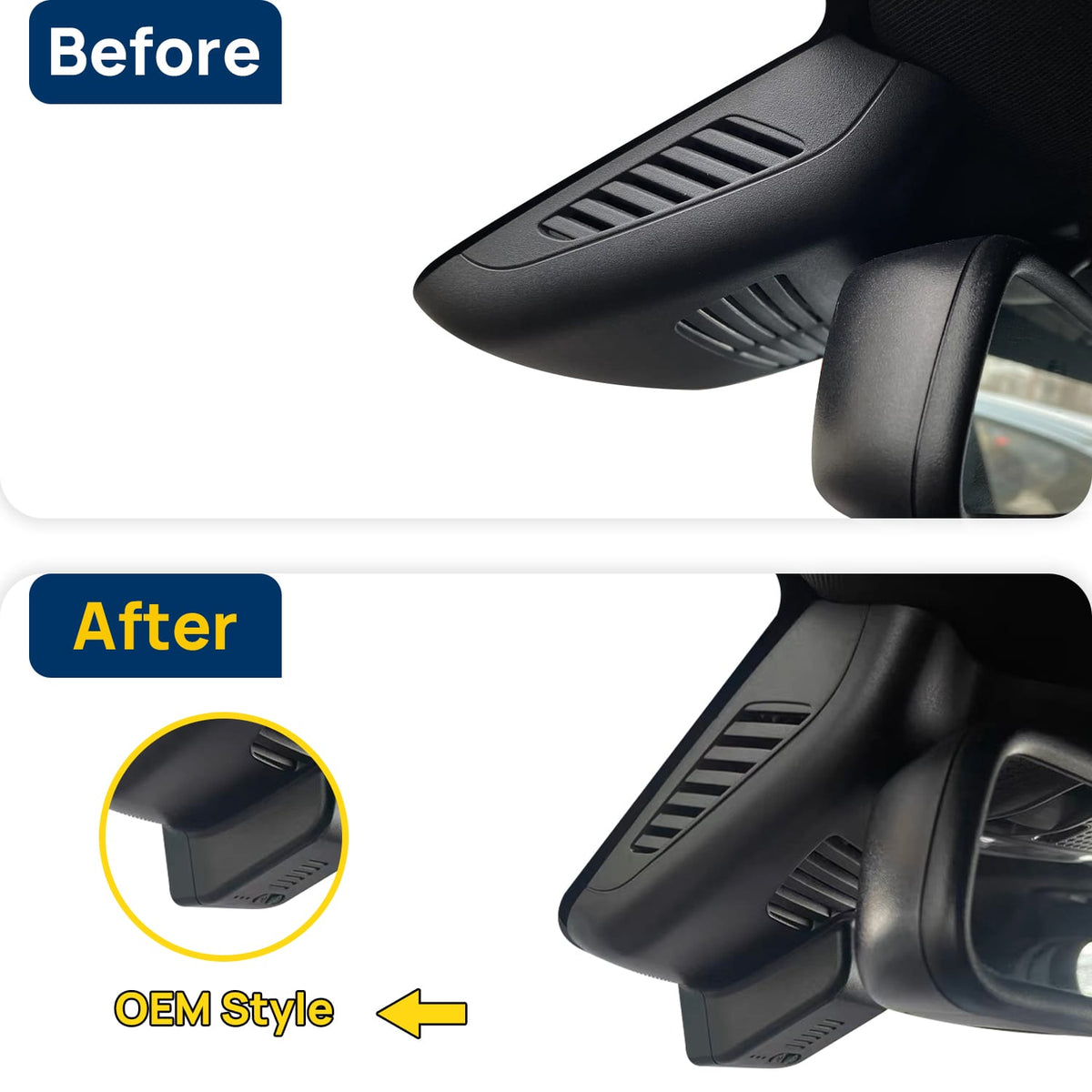 Vorher-Nachher Vergleich: Xplywi 1080P Frontkamera Dashcam Kompatibel mit Mercedes-Benz AMG C45 C63 C-Class C180 C200 C260 W205 2015-2021, diskrete OEM-Installation