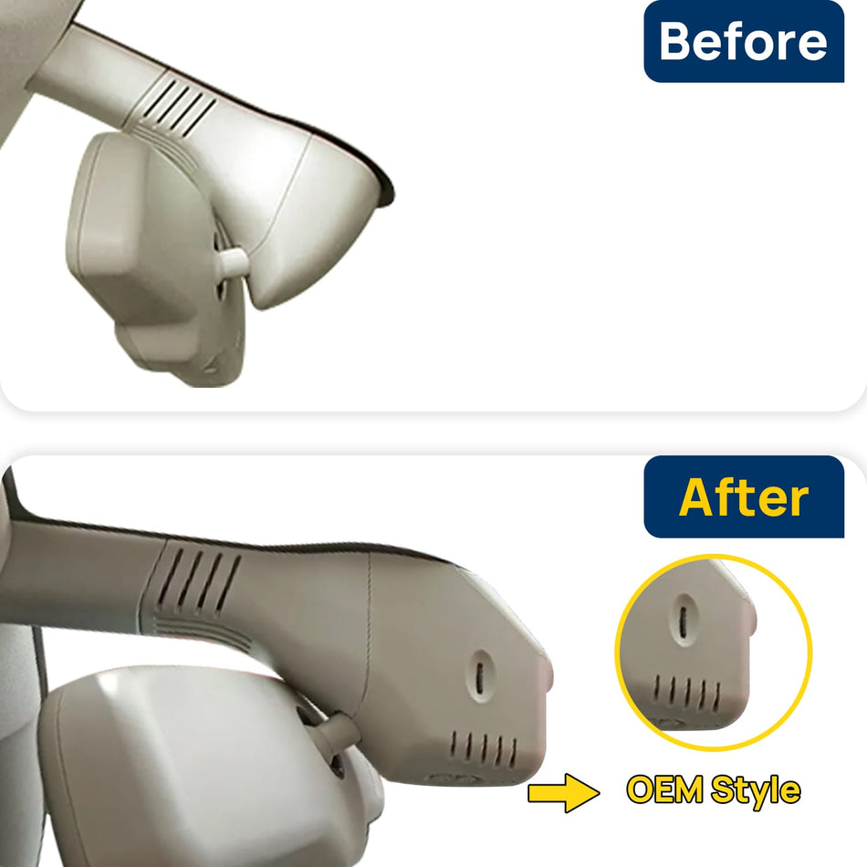 Vorher-Nachher Vergleich: Xplywi 1080P Frontkamera Dashcam Kompatibel mit Hongqi H7 2016-2021(Beige), diskrete OEM-Installation