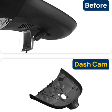 Vorher-Nachher Vergleich: Xplywi 2K Frontkamera Dashcam Kompatibel mit Cadillac LYRIQ 2022, diskrete OEM-Installation