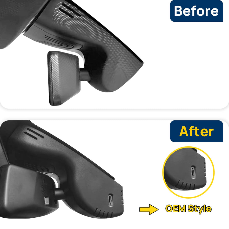 Vorher-Nachher Vergleich: Xplywi 4K/1080P Doppel Dashcam Autokamera Kompatibel mit BMW i3 G28 2022-2024, diskrete OEM-Installation