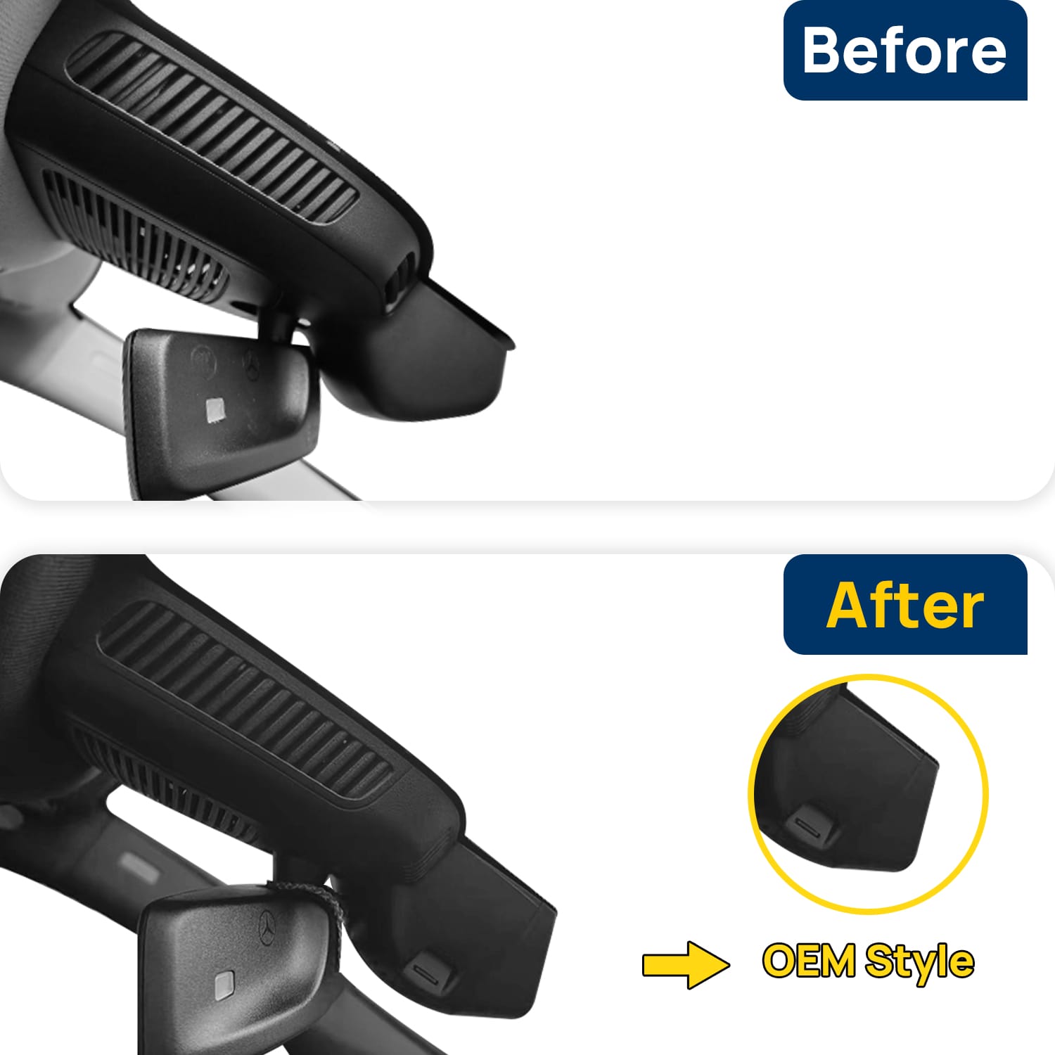 Vorher-Nachher Vergleich: Xplywi 1080P Frontkamera Dashcam Kompatibel mit Mercedes-Benz GLE350 GLE450 V167 2019-2025, diskrete OEM-Installation