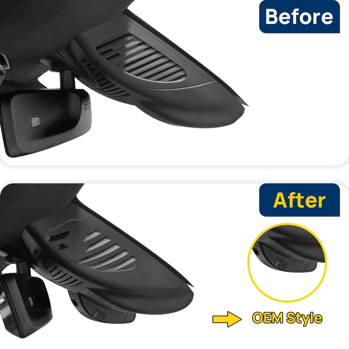 Vorher-Nachher Vergleich: Xplywi 1080P Frontkamera Dashcam Kompatibel mit Mercedes-Benz GLC260 X254 2023, diskrete OEM-Installation