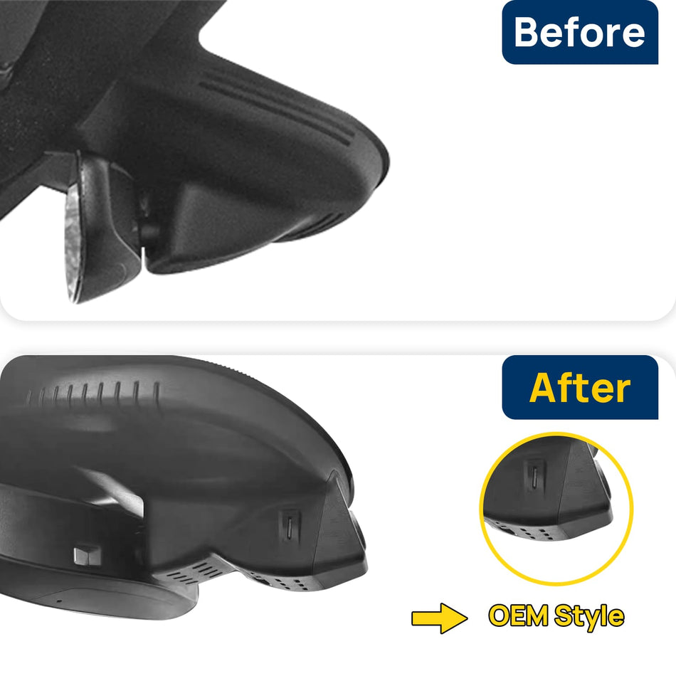 Vorher-Nachher Vergleich: Xplywi 4K Frontkamera Dashcam Kompatibel mit Ferrari F8 2019 2020, diskrete OEM-Installation