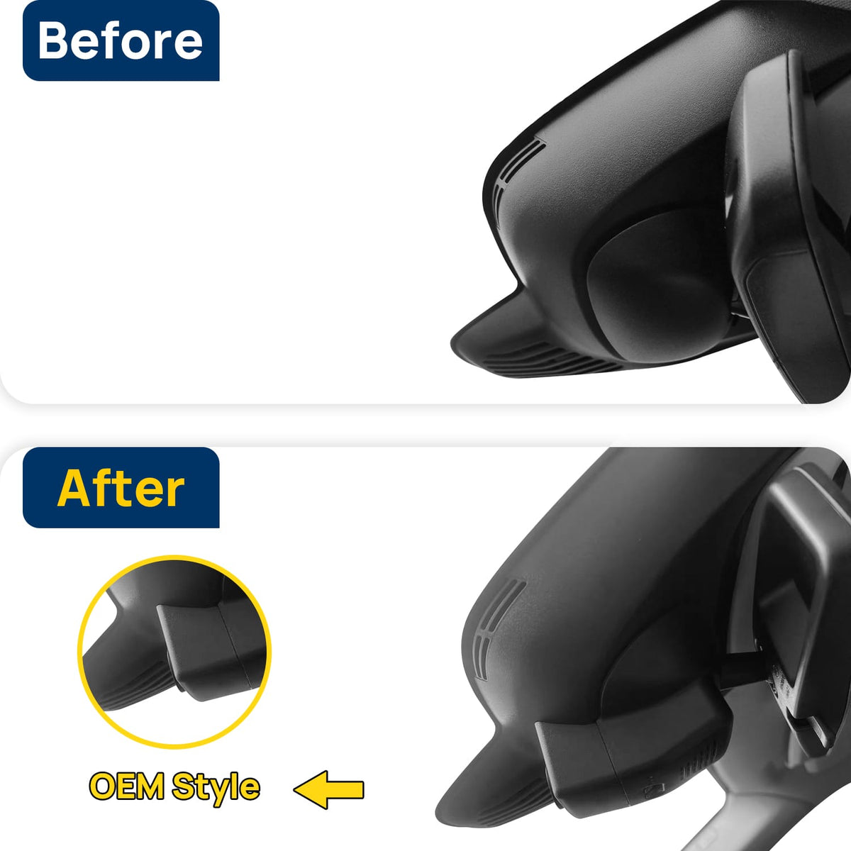 Vorher-Nachher Vergleich: Xplywi 1080P Frontkamera Dashcam Kompatibel mit Volvo V40 2013-2019, diskrete OEM-Installation