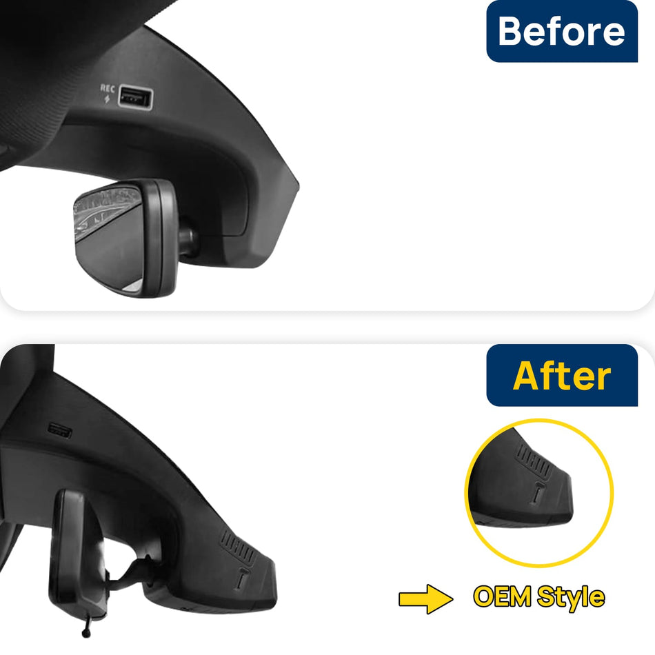 Vorher-Nachher Vergleich: Xplywi 4K/1080P Doppel Dashcam Autokamera Kompatibel mit Volkswagen ID.4 X CROZZ 2021-2025, diskrete OEM-Installation