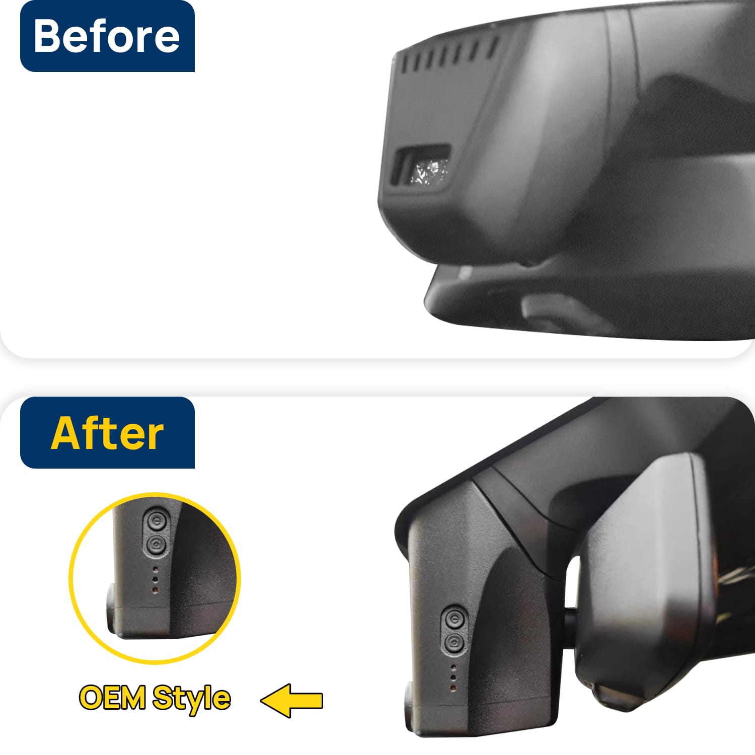 Vorher-Nachher Vergleich: Xplywi 2K/1080P Doppel Dashcam Autokamera Kompatibel mit BMW 5 Series G30 G31 2018-2020, diskrete OEM-Installation