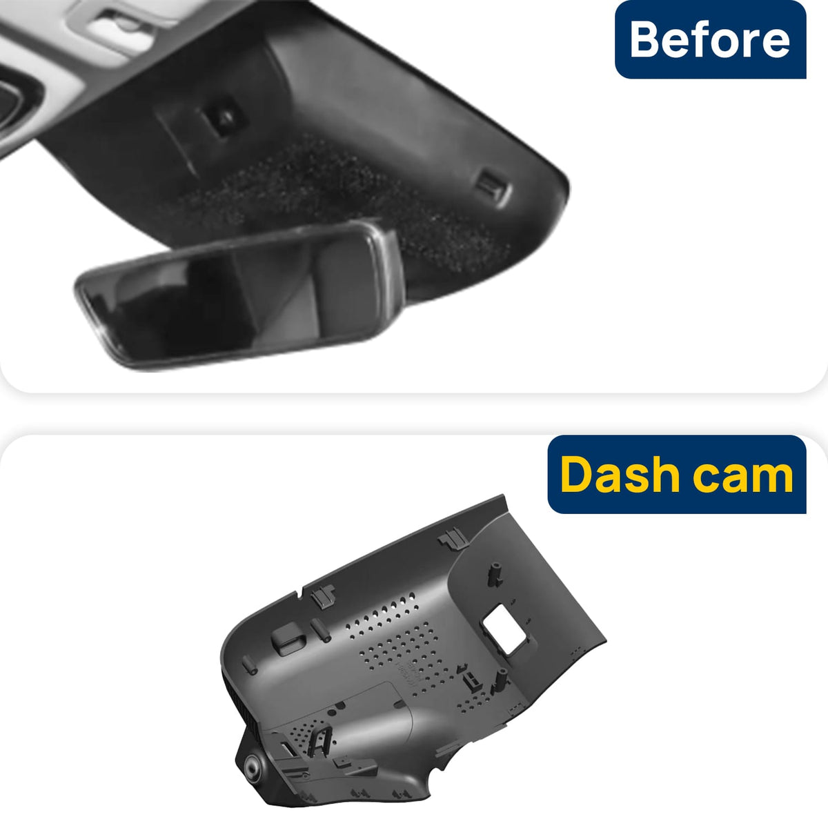 Vorher-Nachher Vergleich: Xplywi 2K/1080P Doppel Dashcam Autokamera Kompatibel mit GAC AION LX Plus 2022-2024, diskrete OEM-Installation