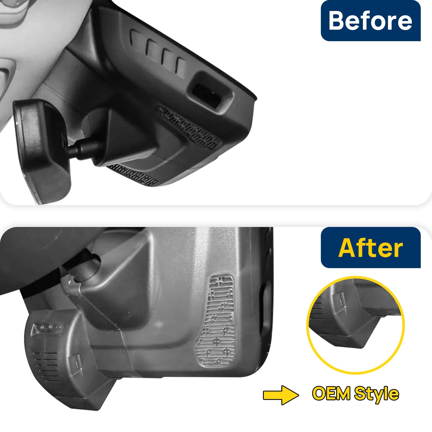 Vorher-Nachher Vergleich: Xplywi 2K Frontkamera Dashcam Kompatibel mit Geely Azkarra Boyue Atlas Pro 2020-2022, diskrete OEM-Installation