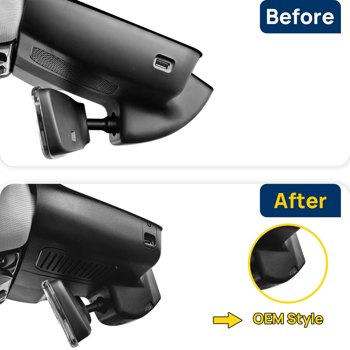 Vorher-Nachher Vergleich: Xplywi 4K/1080P Doppel Dashcam Autokamera Kompatibel mit Hongqi H5 2023, diskrete OEM-Installation