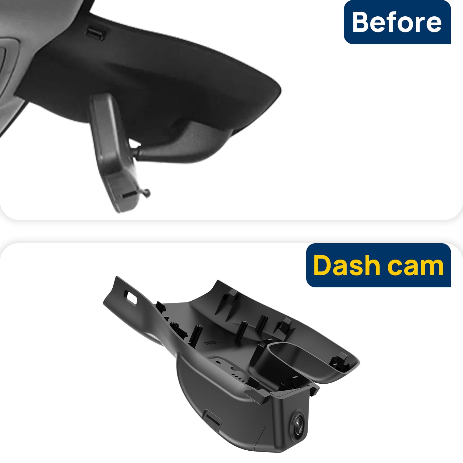 Vorher-Nachher Vergleich: Xplywi 1080P Frontkamera Dashcam Kompatibel mit Roewe RX3 Pro 2021, diskrete OEM-Installation