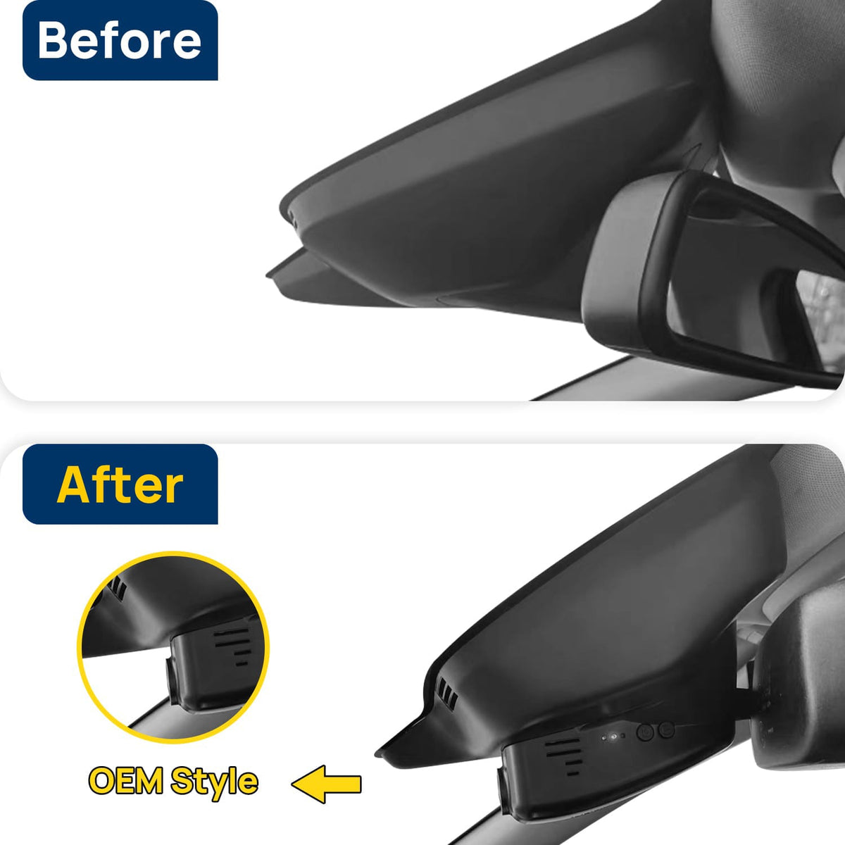 Vorher-Nachher Vergleich: Xplywi 1080P Frontkamera Dashcam Kompatibel mit Volvo S60 V60 2010-2018, for Volvo XC70 2012-2016, diskrete OEM-Installation