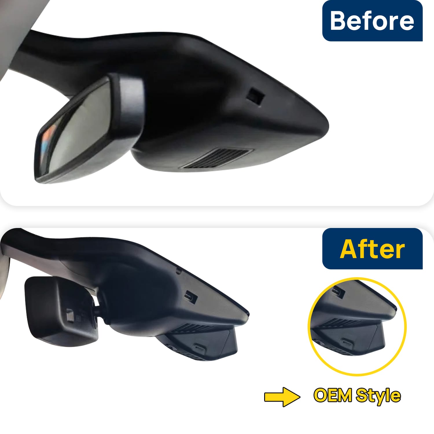 Vorher-Nachher Vergleich: Xplywi 1080P Frontkamera Dashcam Kompatibel mit Ford Edge 2020, diskrete OEM-Installation