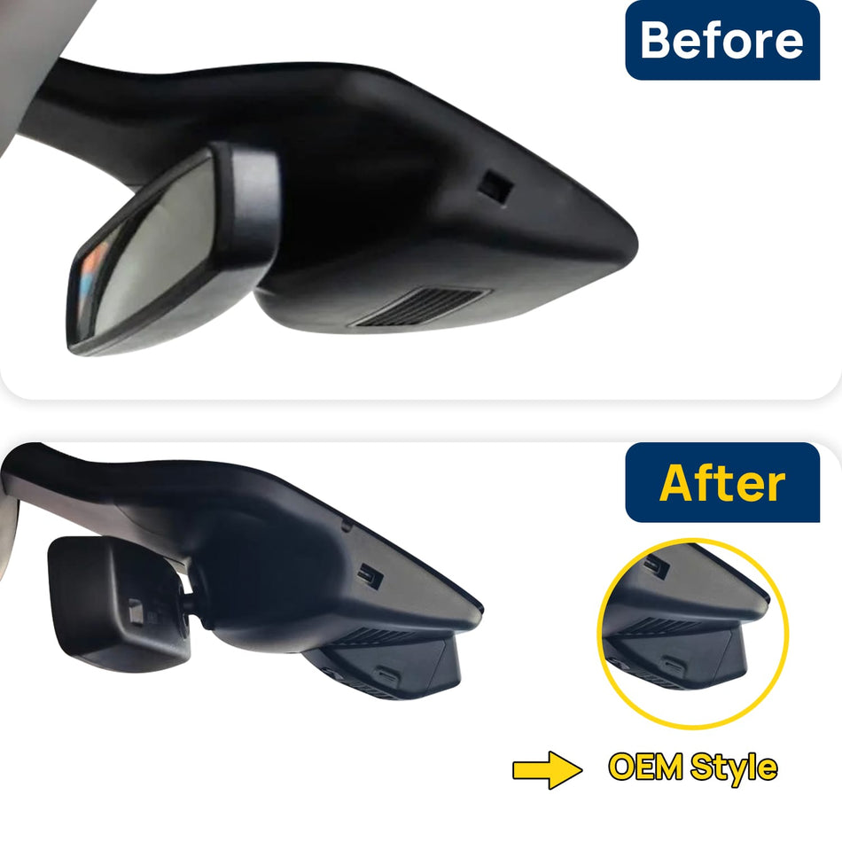 Vorher-Nachher Vergleich: Xplywi 1080P Frontkamera Dashcam Kompatibel mit Ford Edge 2020, diskrete OEM-Installation