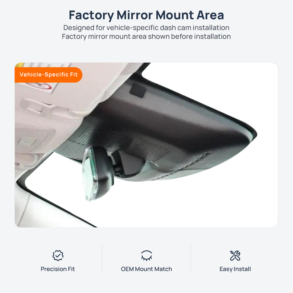 Factory mirror mount area for XPENG P7 dash cam installation