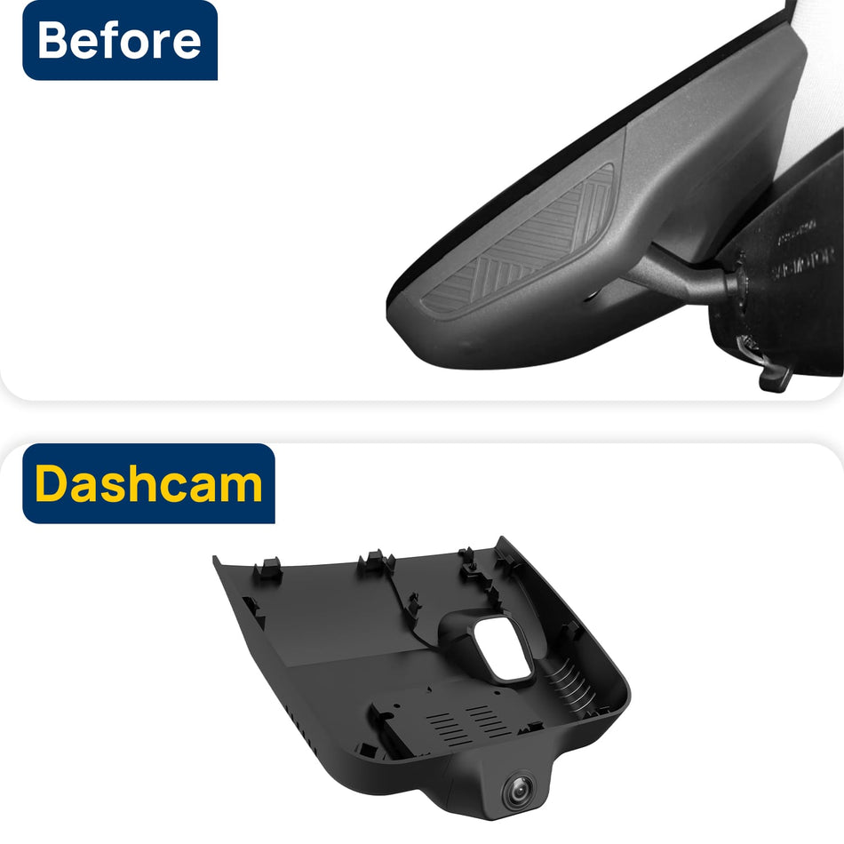 Vorher-Nachher Vergleich: Xplywi 2K/1080P Doppel Dashcam Autokamera Kompatibel mit Roewe RX5 eMAX MG HS PHEV 2022, diskrete OEM-Installation