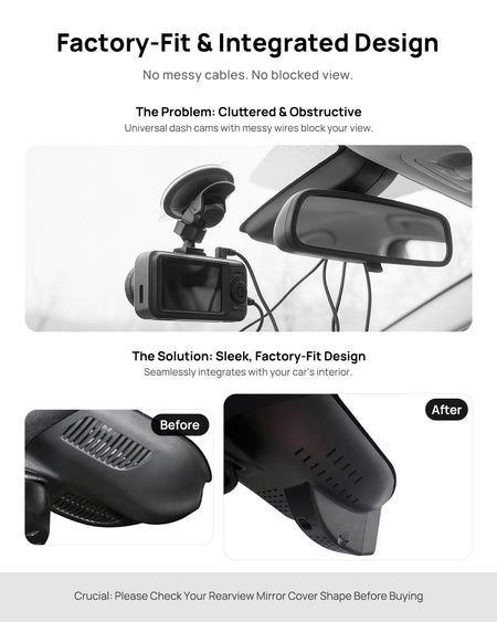 Before vs after installation on Mercedes-Benz AMG C43 C-Class C200 C260 W206 2022-2025: integrated front & rear dash cam behind mirror cover for a cleaner,...