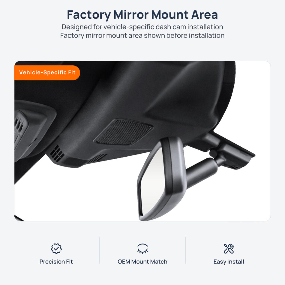 Factory mirror mount area for Ford Explorer U625 dash cam installation