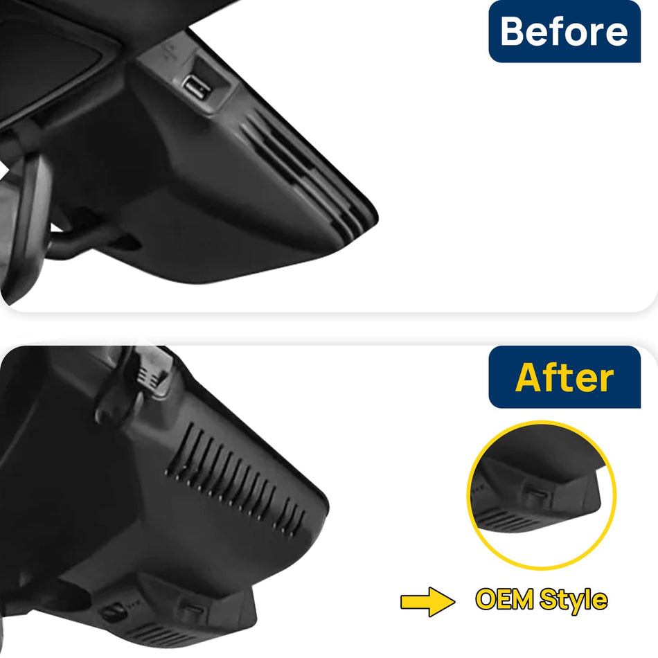 Vorher-Nachher Vergleich: Xplywi 4K Frontkamera Dashcam Kompatibel mit MG5 2021-2023, diskrete OEM-Installation